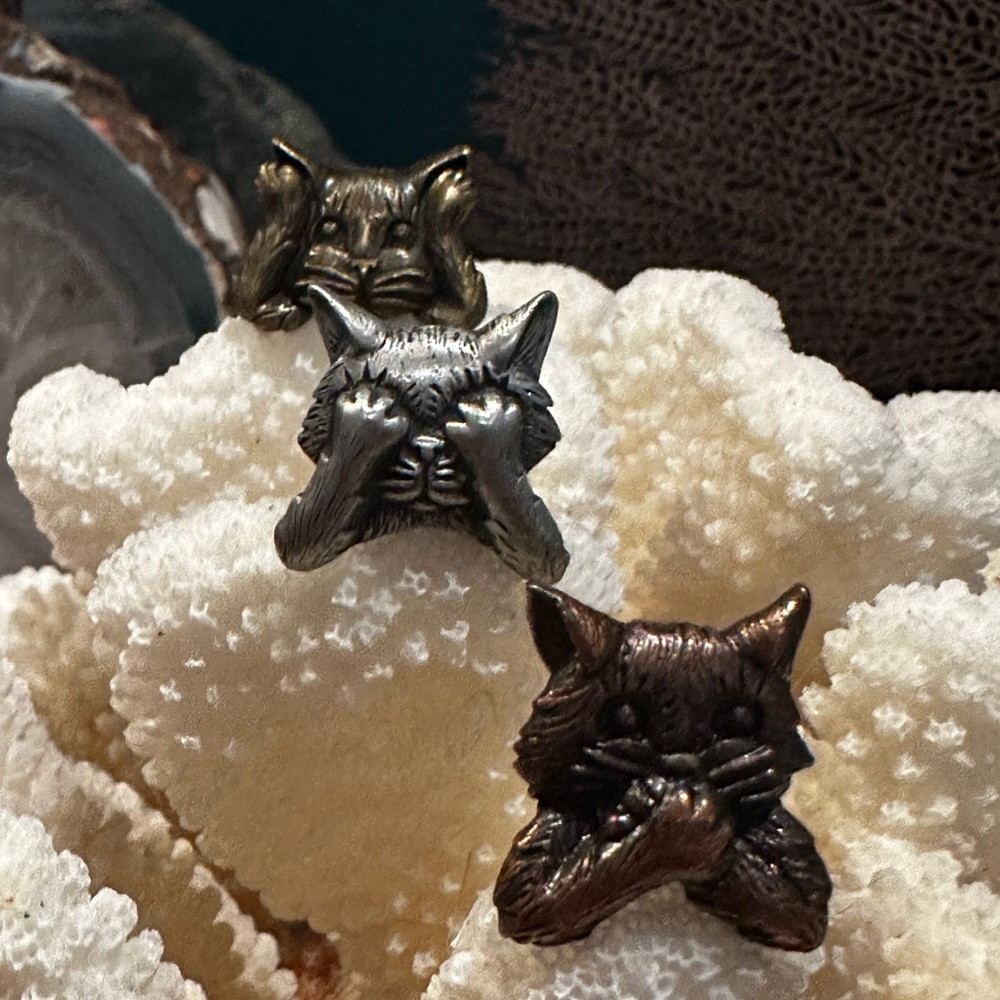 NWT Three Vintage Cat Pins - Hear No Evil, See No Evil, Speak No Evil